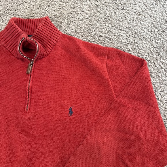 POLO RALPH LAUREN RED 3/4 ZIP PULLOVER SWEATER, BLUE LABEL, MEN'S 2XLT - Picture 2 of 7